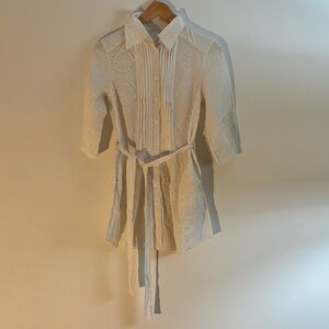 ✅ VINTAGE Floral Pattern Button Up Shirt/ Dress Blouse Size Medium -White